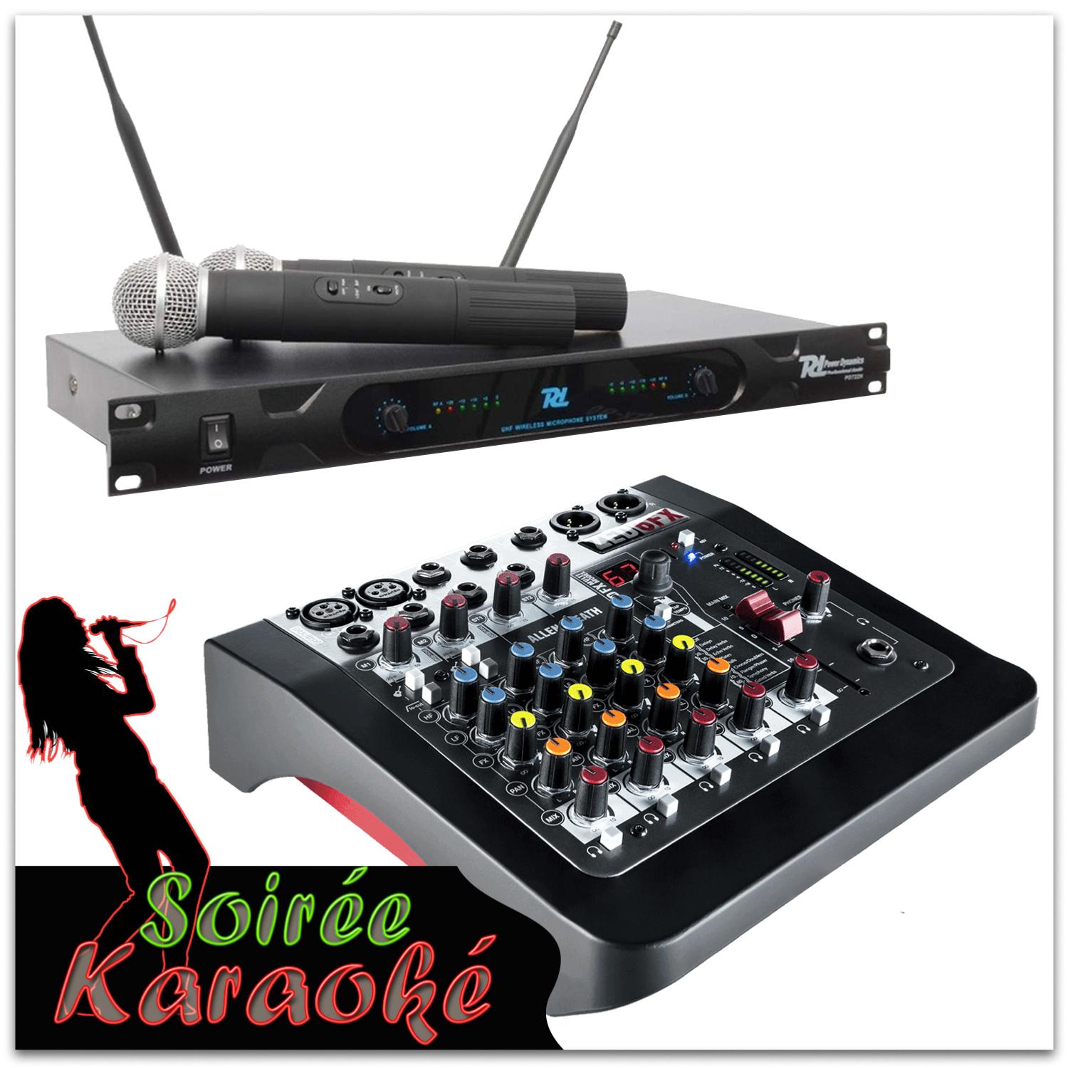 Location karaoké - Table de mixage + deux micros UHF (sans fil)